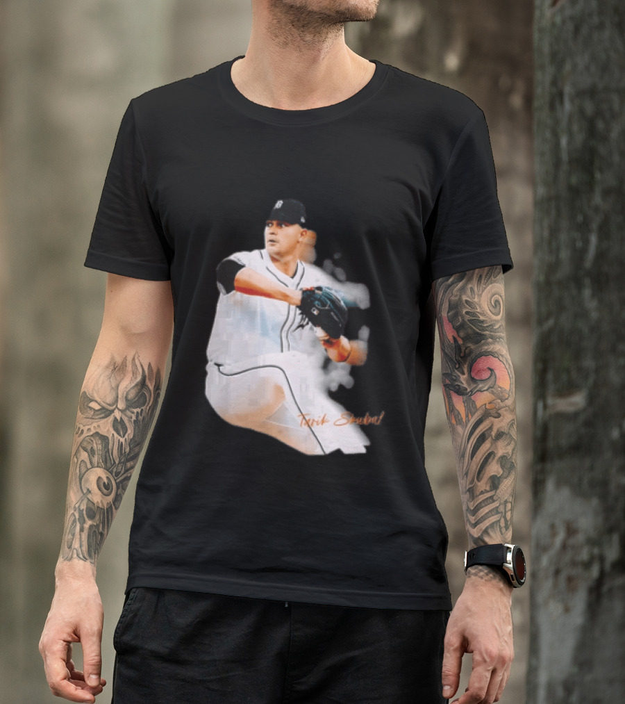 Detroit Tigers Tarik Skubal Pitcher Action Baseball T-Shirt