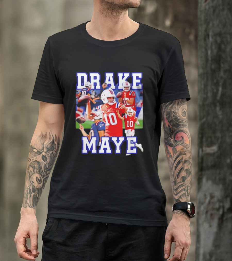 Drake Maye New England Patriots Inspired Football Player Collage T-Shirt