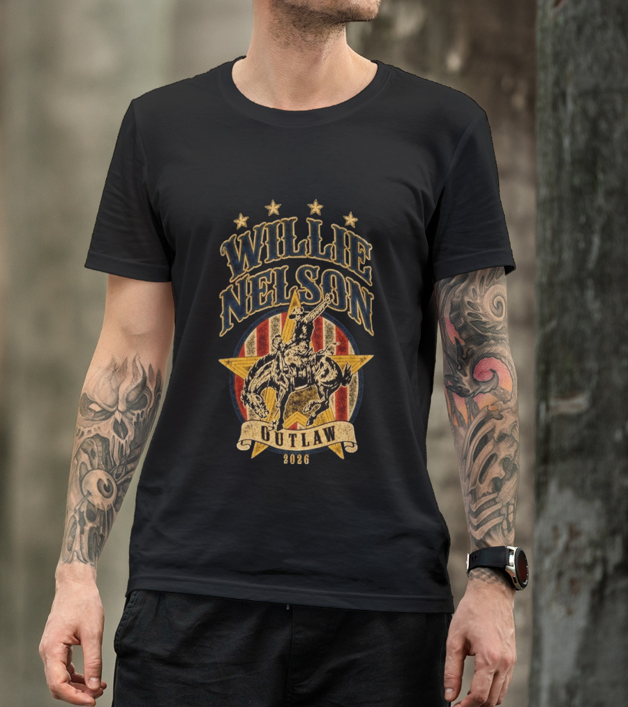 Willie Nelson Outlaw Tour 2026 Cowboy Star Rider T-Shirt