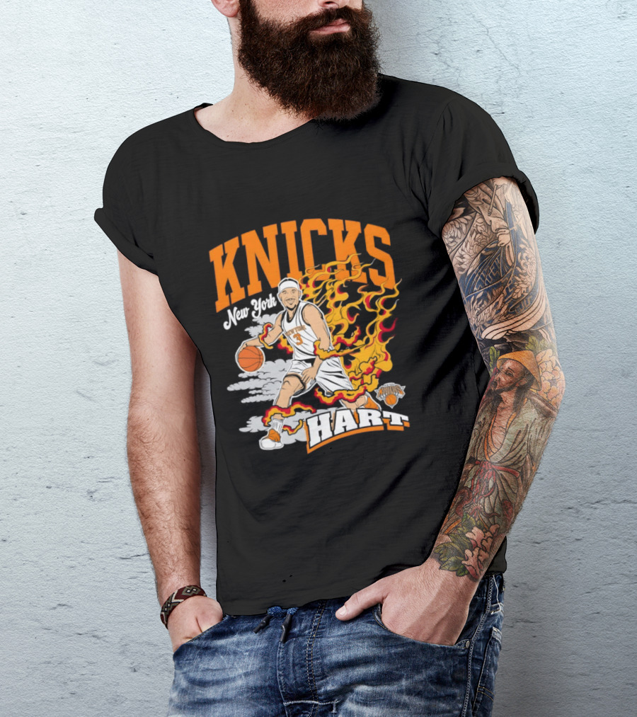 New York Knicks Josh Hart No 3 Basketball Fire T-Shirt