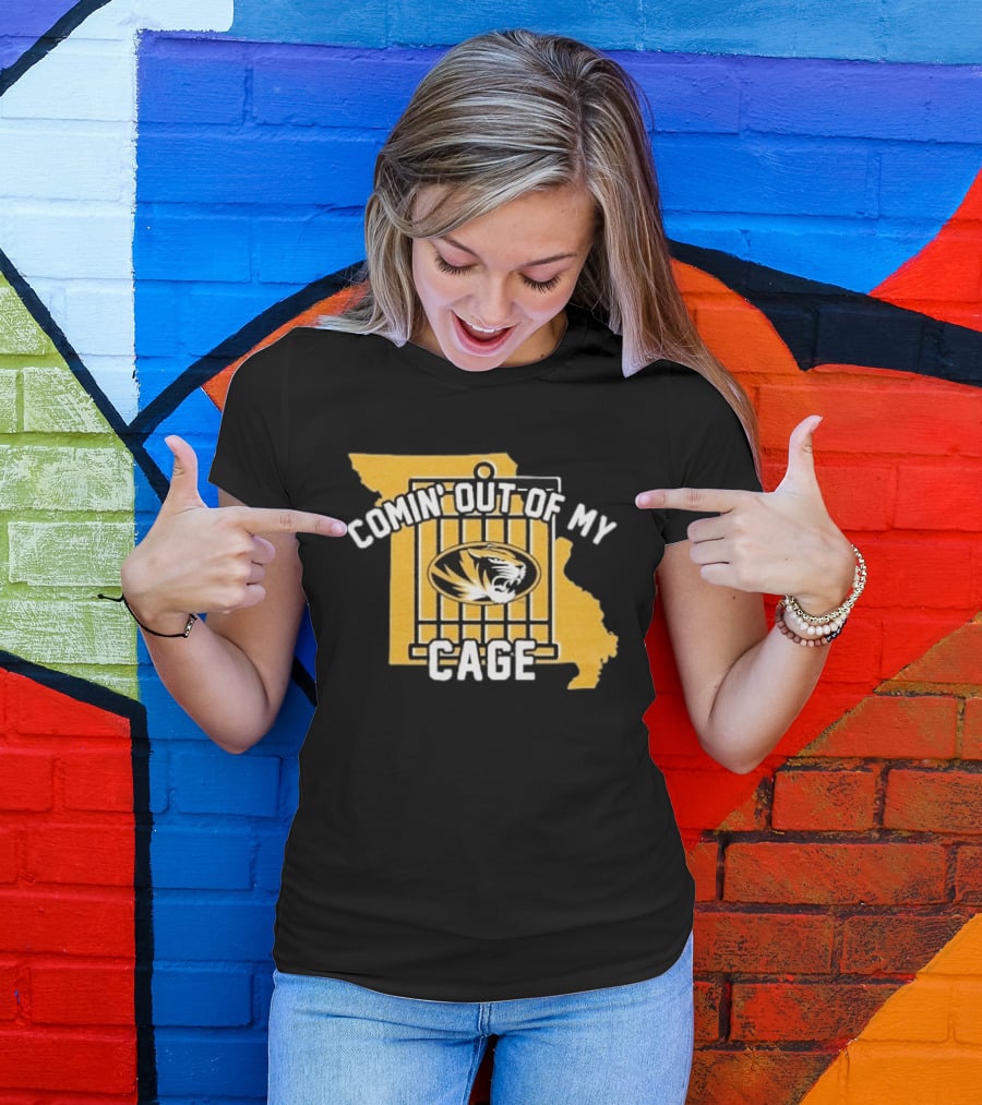 Missouri Tigers Comin' Out Of My Cage Map Outline Tiger T-Shirt