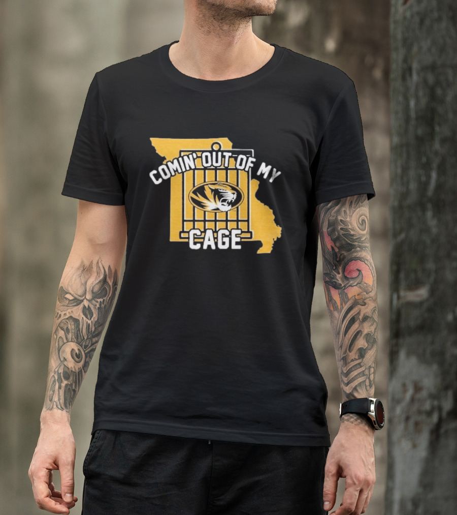 Missouri Tigers Comin' Out Of My Cage Map Outline Tiger T-Shirt