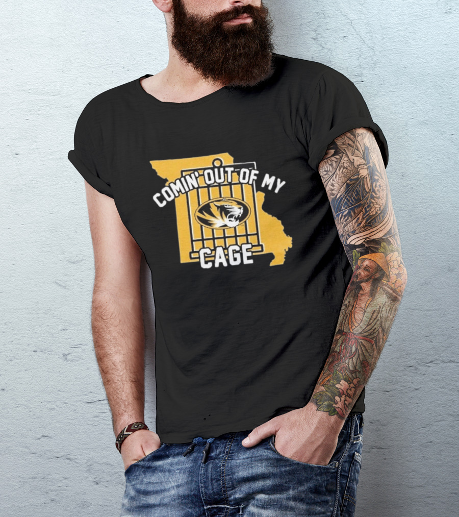 Missouri Tigers Comin' Out Of My Cage Map Outline Tiger T-Shirt