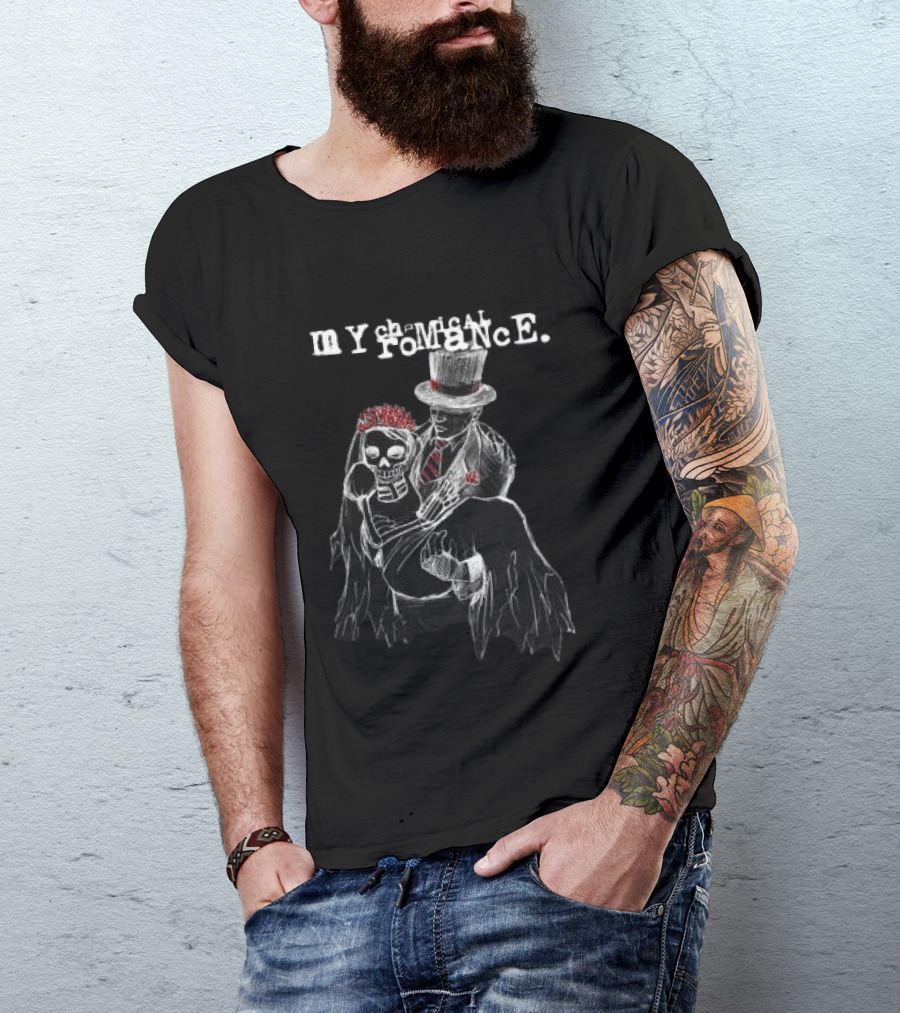 My Chemical Romance Dark Wedding Skeleton And Groom With Top Hat T-Shirt