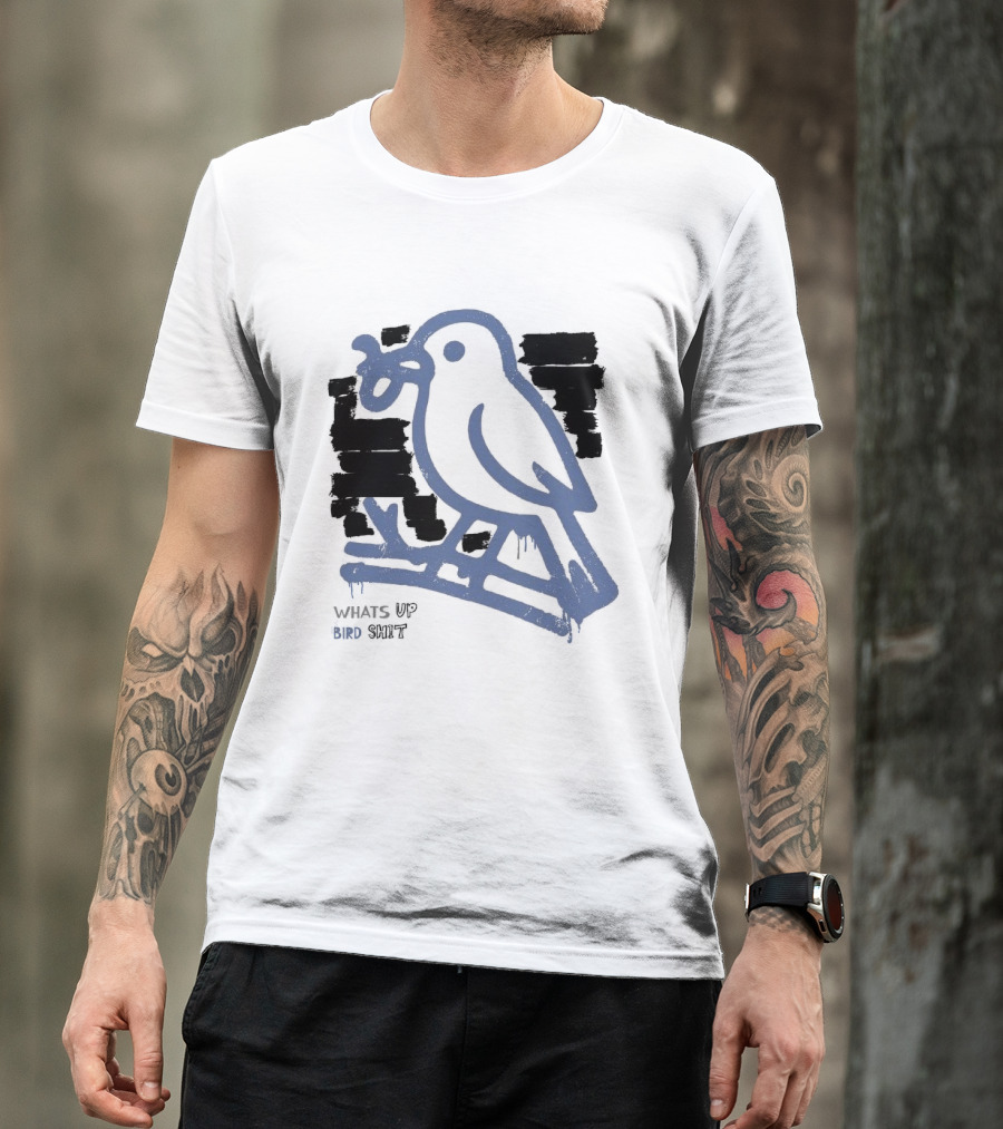 Drewtube What Up Bird Shit Funny Sparrow Holding Curling Shovel T-Shirt