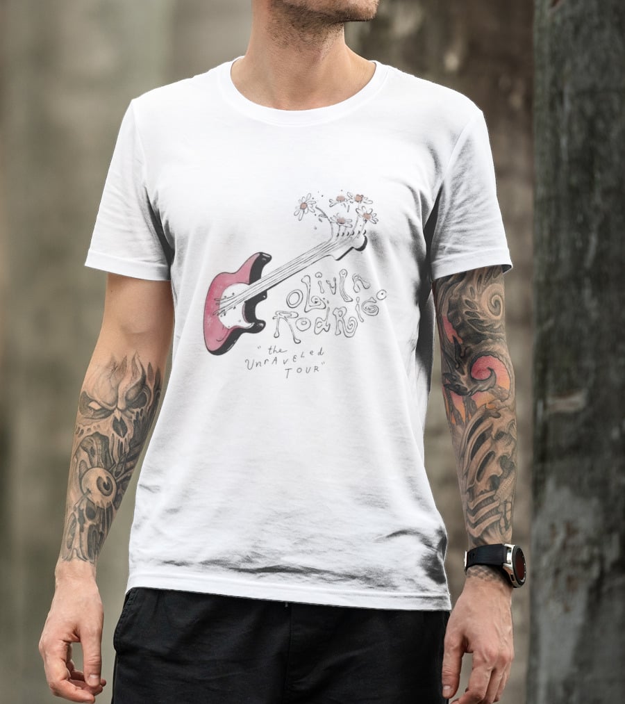 Olivia Rodrigo The Unraveled Tour Guitar Sketch With Flower Accents T-Shirt