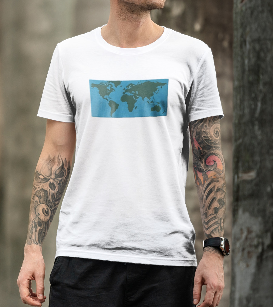World Map Continents Green And Blue Ocean T-Shirt