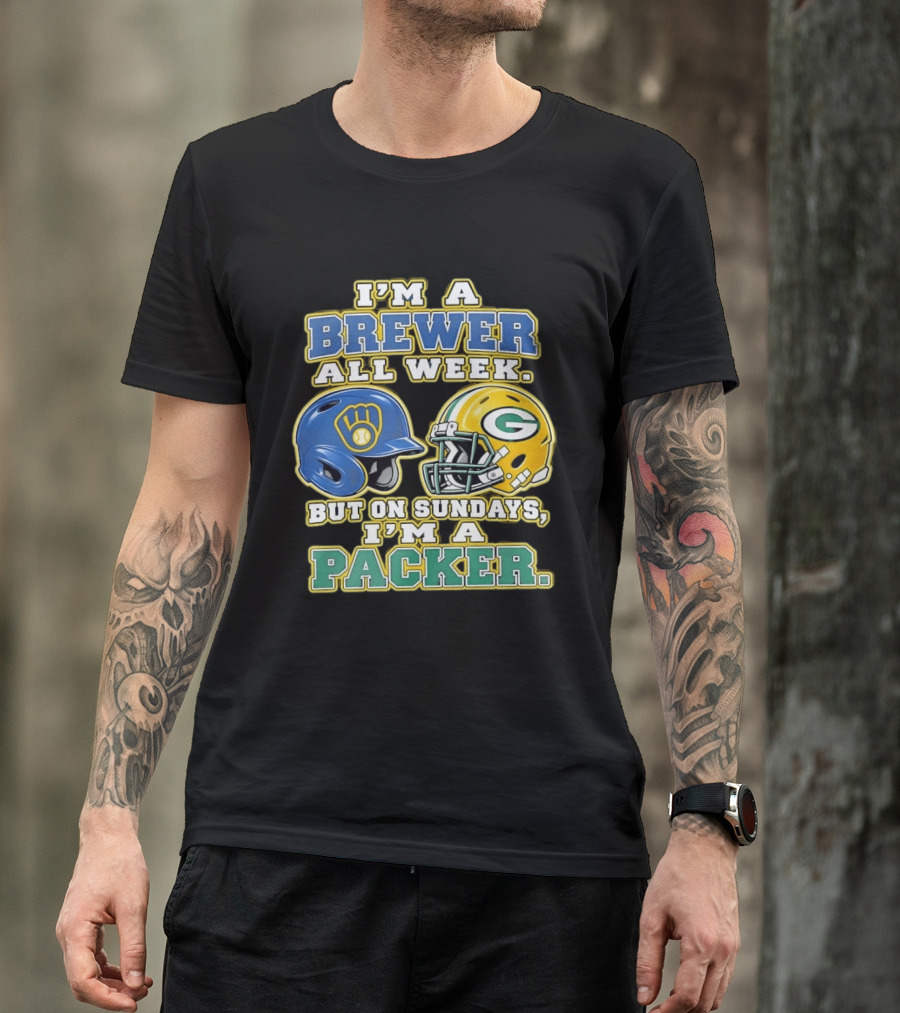I'm A Brewer All Week But On Sundays I'm A Packer Helmet T-Shirt