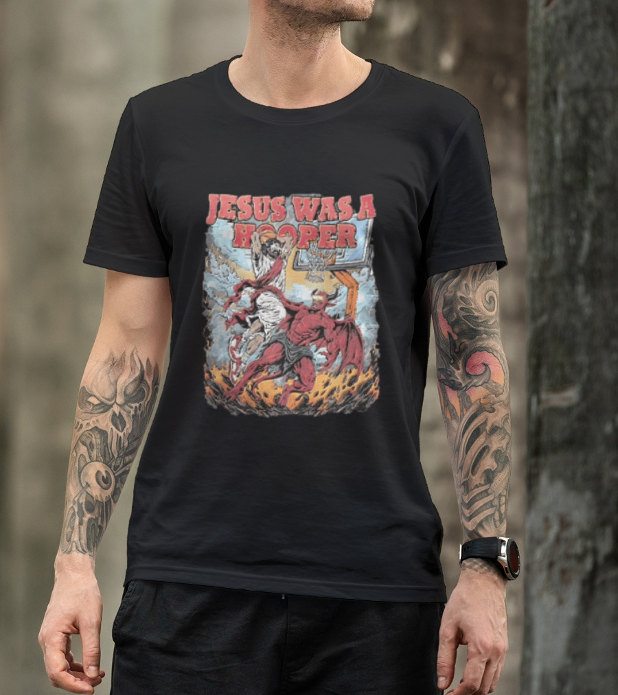 Jesus Was A Hooper Basketball Slam Dunk Over Devil T-Shirt