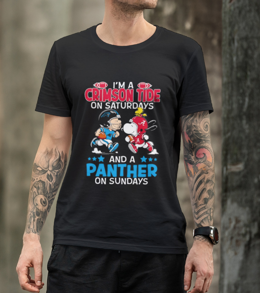 I'm A Crimson Tide On Saturdays And A Panther On Sundays Snoopy And Charlie Brown T-Shirt