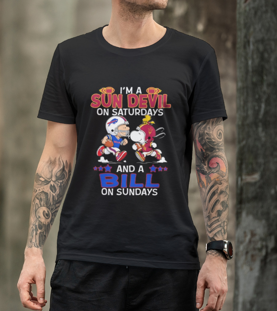 I'm A Sun Devil On Saturdays And A Bill On Sundays Football Fans Snoopy Charlie Brown T-Shirt