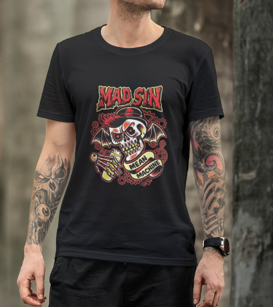 Mad Sin Mean Machine Skull Skeleton Beer T-Shirt