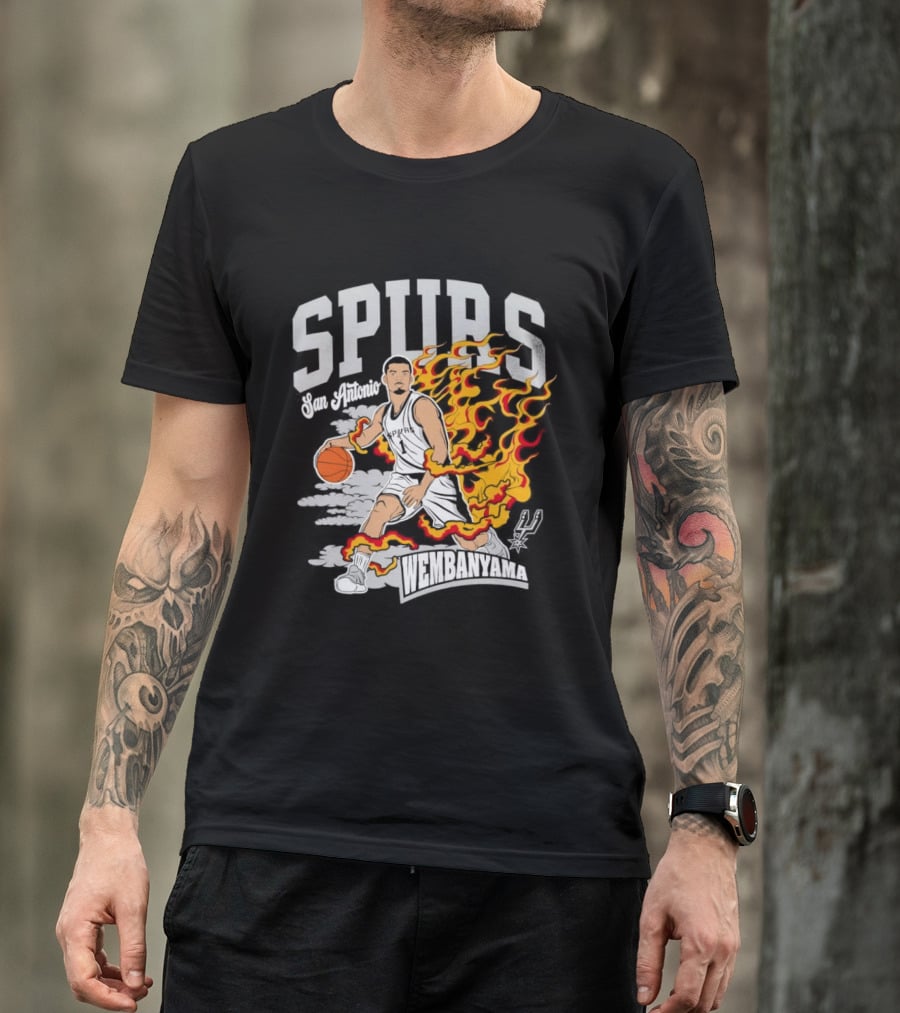 Victor Wembanyama San Antonio Spurs No 1 Basketball Flames Caricature T-Shirt