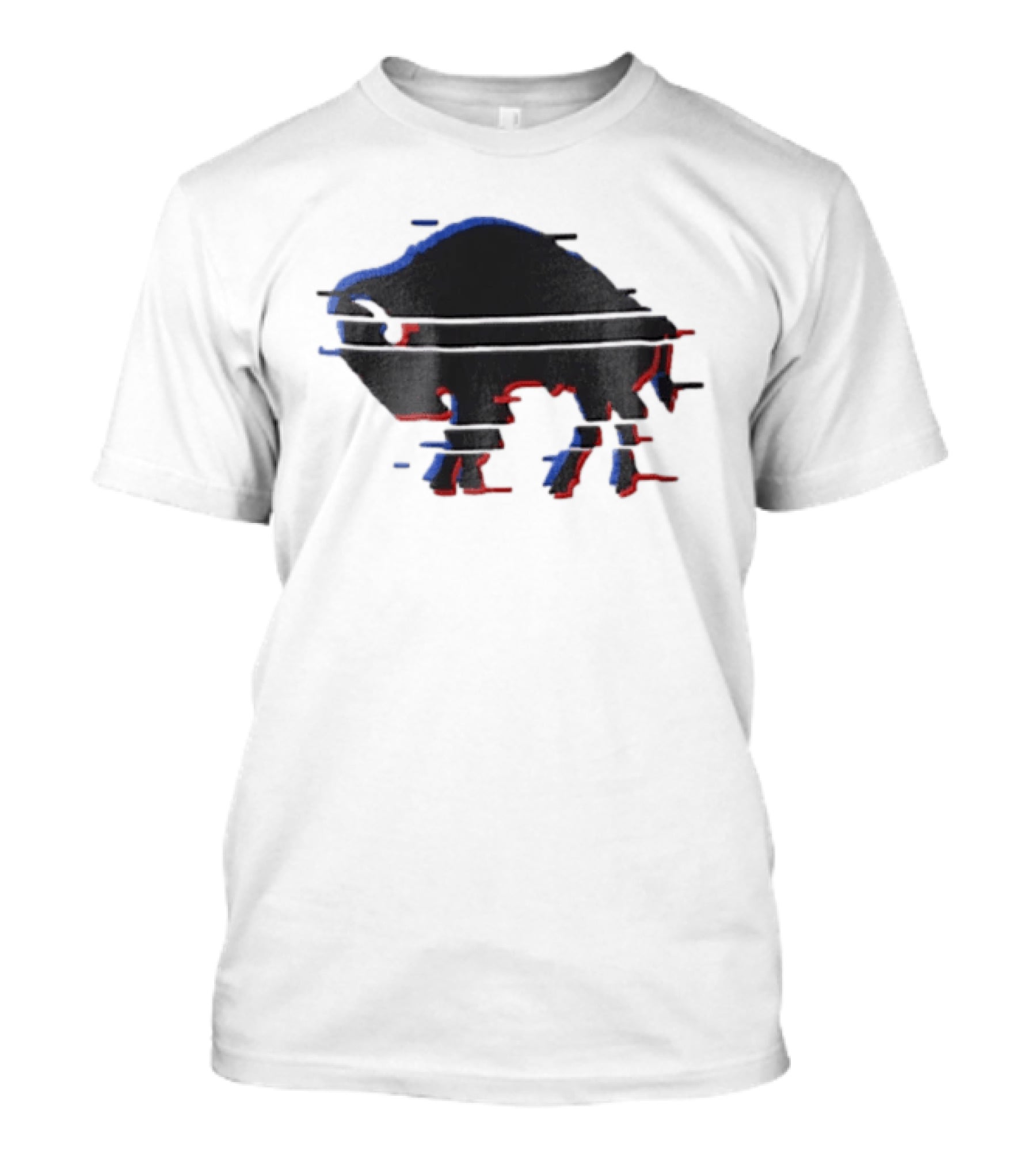Buffalo Glitch Effect Blue Red Overlay Optical Illusion T-Shirt