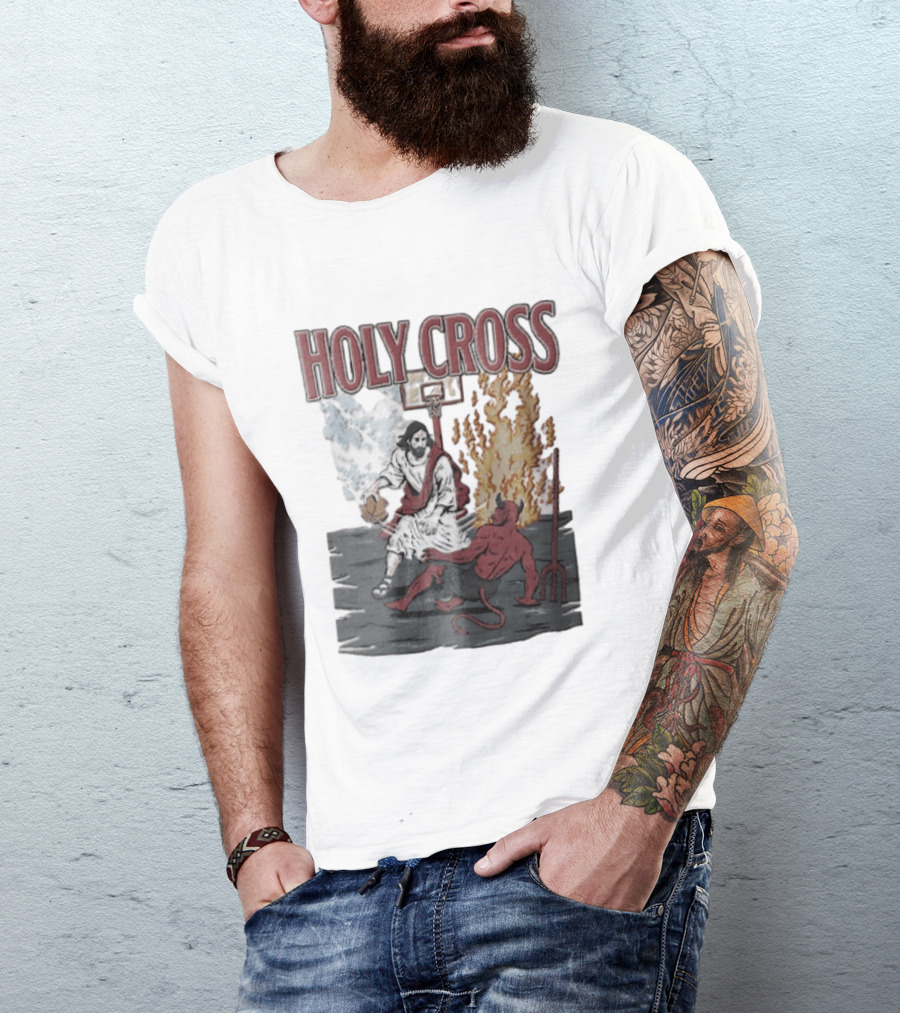 Holy Cross Basketball Player Versus Devil Duel T-Shirt