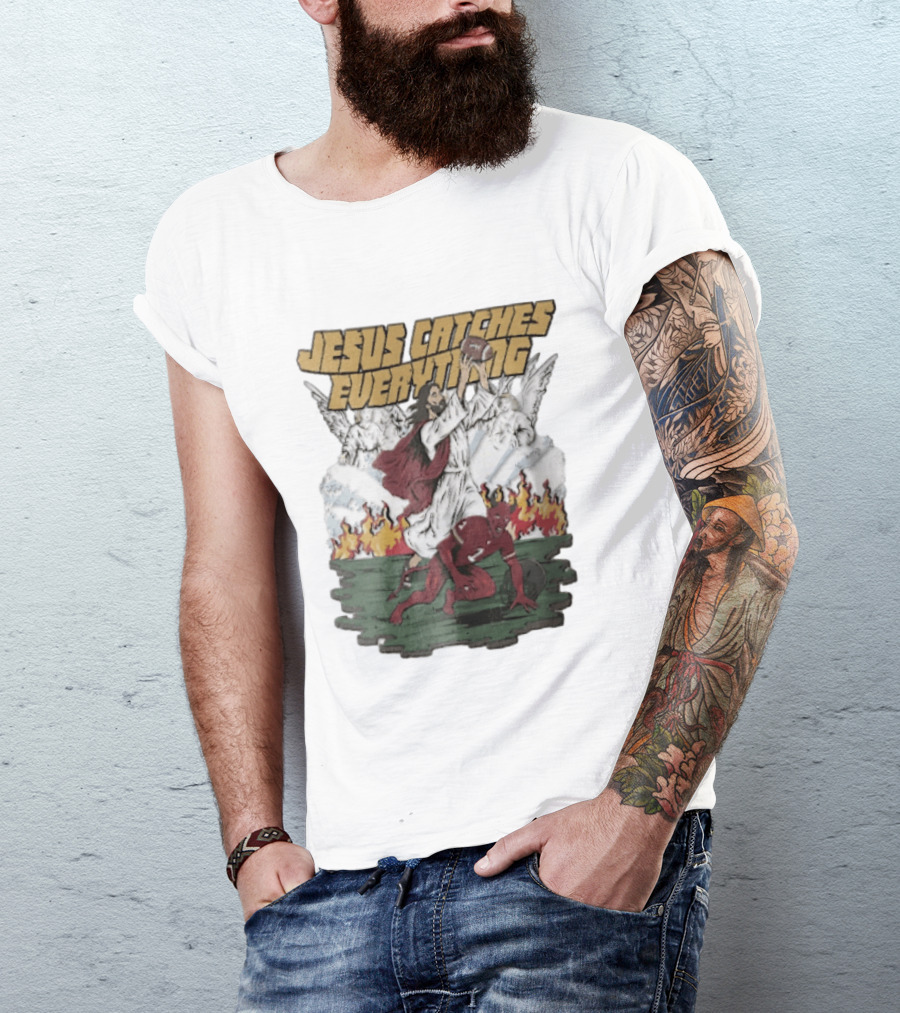 Jesus Catches Everything Angel Vs Devil Football Battle T-Shirt