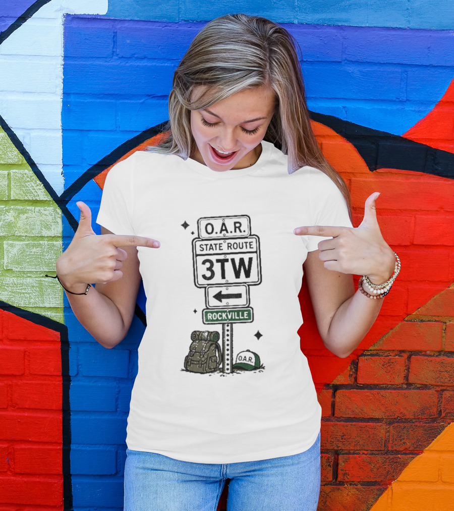 O.A.R. State Route 3TW Rockville Road Sign Backpack Adventure T-Shirt