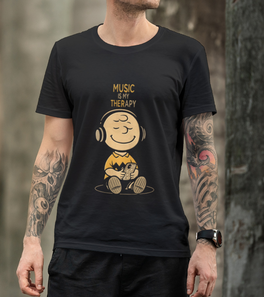 Charlie Brown Listening To Music Is My Therapy T-Shirt