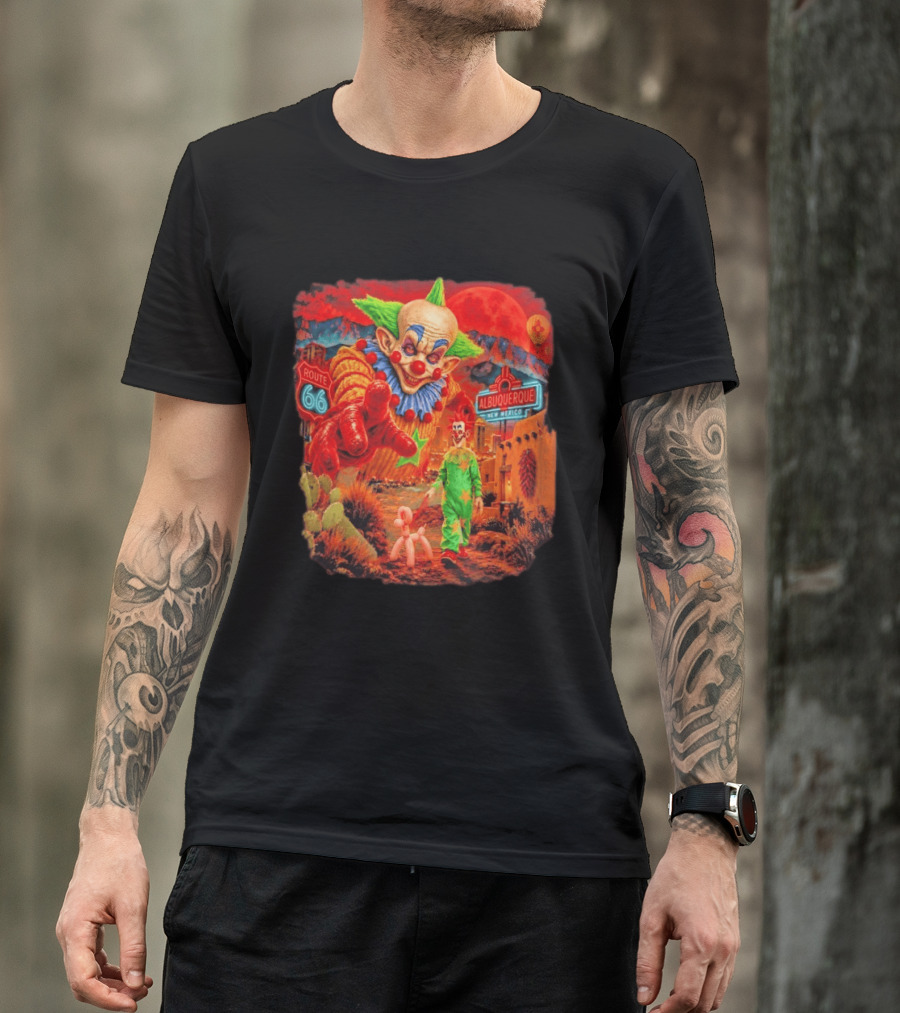 Creepy Clown Route 66 Albuquerque New Mexico Halloween Red Sky 2026 T-Shirt