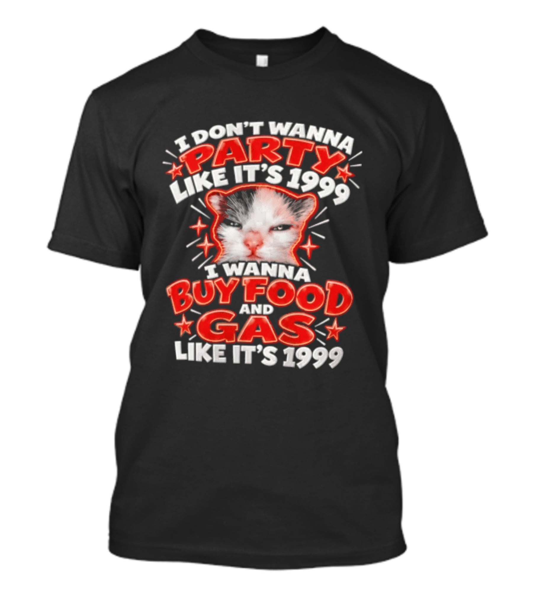 I Don't Wanna Party Like It's 1999 I Wanna Buy Food And Gas Like It's 1999 Cat T-Shirt