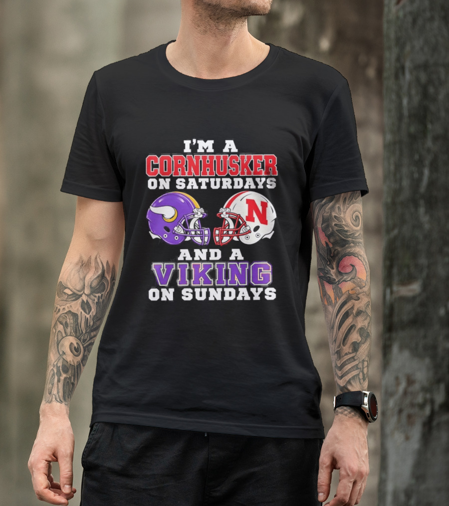 I'm A Cornhusker On Saturdays And A Viking On Sundays Helmet Rivalry T-Shirt