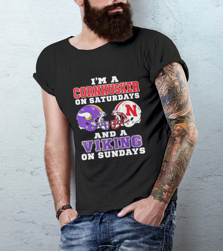 I'm A Cornhusker On Saturdays And A Viking On Sundays Helmet Rivalry T-Shirt