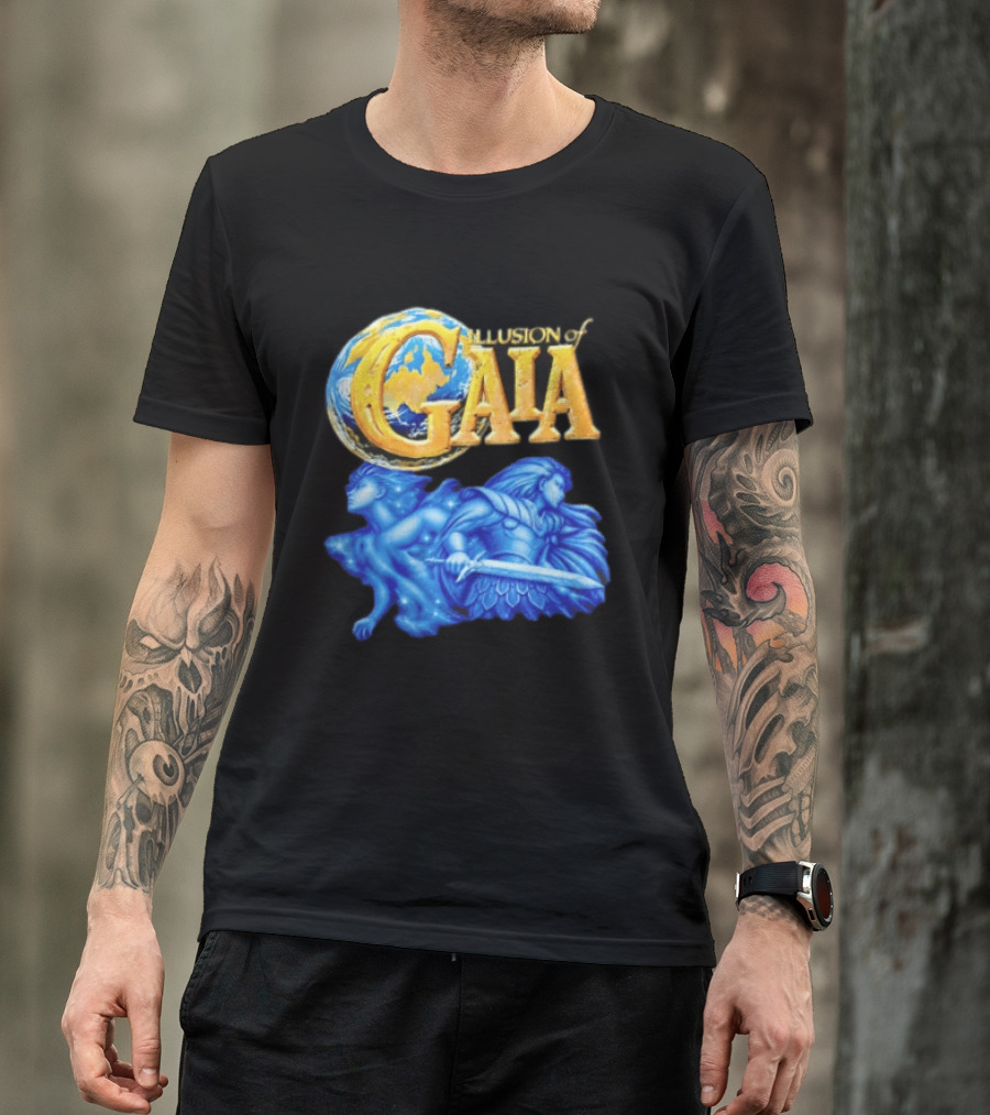 Illusion Of Gaia Earth Globe Blue Figures Sword T-Shirt