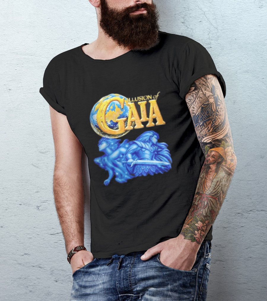 Illusion Of Gaia Earth Globe Blue Figures Sword T-Shirt