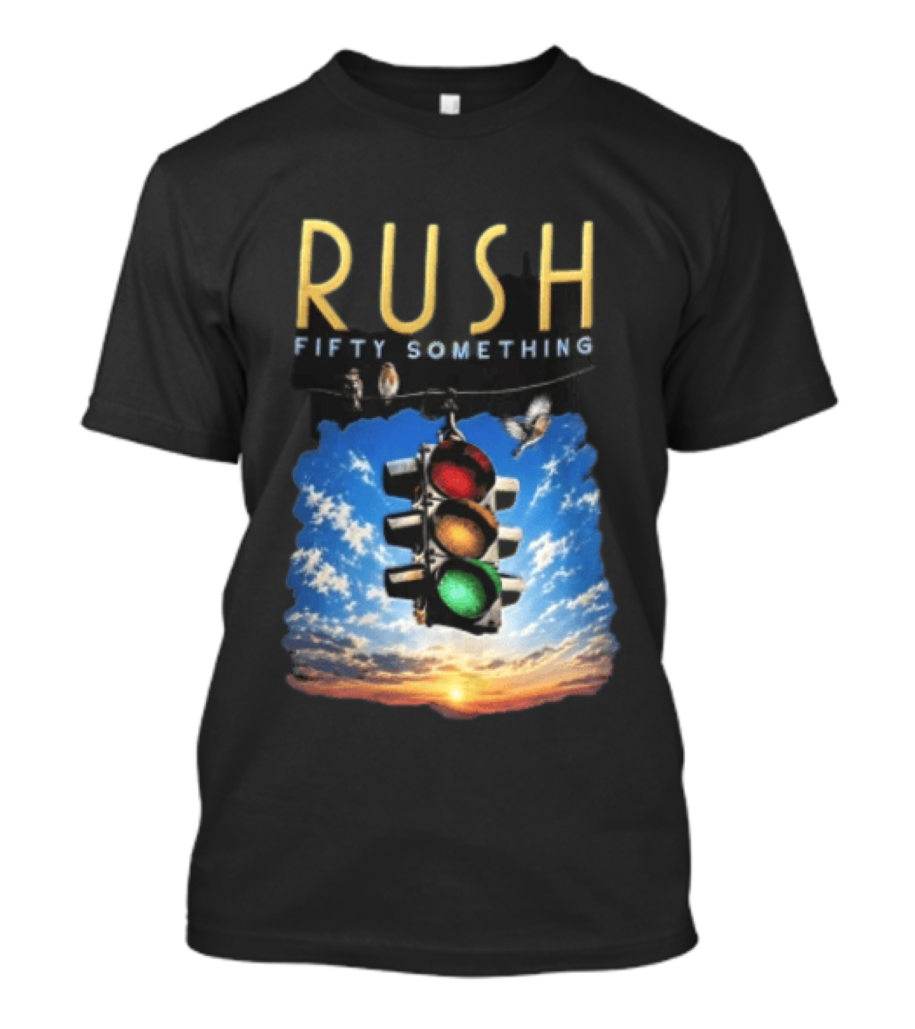 Rush Fifty Something Traffic Light Birds Blue Sky Sunset T-Shirt