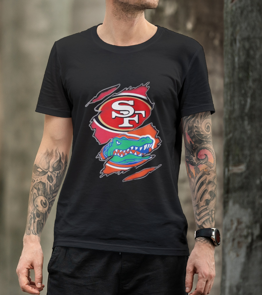 San Francisco 49ers SF Florida Gators Alligator Torn Fabric Football NFL NCAA T-Shirt