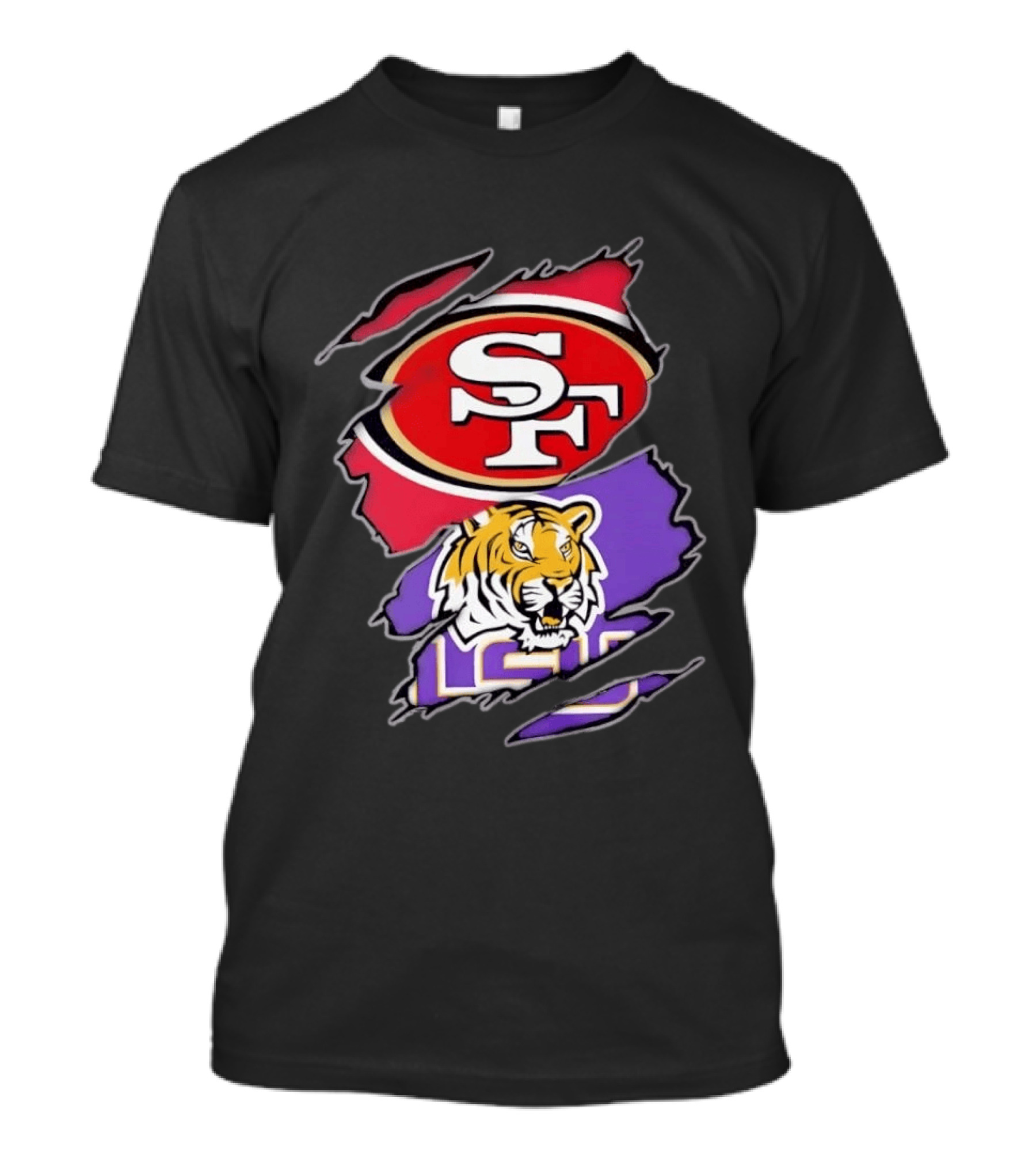 San Francisco 49ers SF And LSU Tigers Tiger Distressed T-Shirt