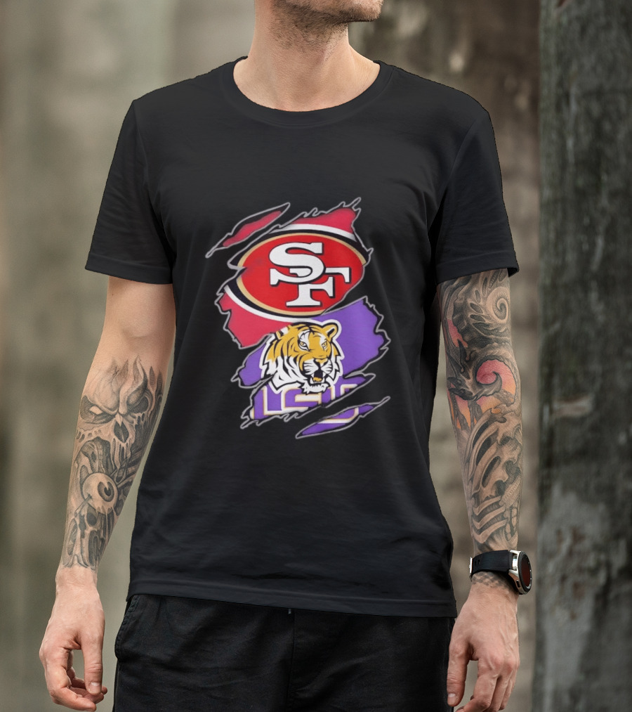 San Francisco 49ers SF And LSU Tigers Tiger Distressed T-Shirt