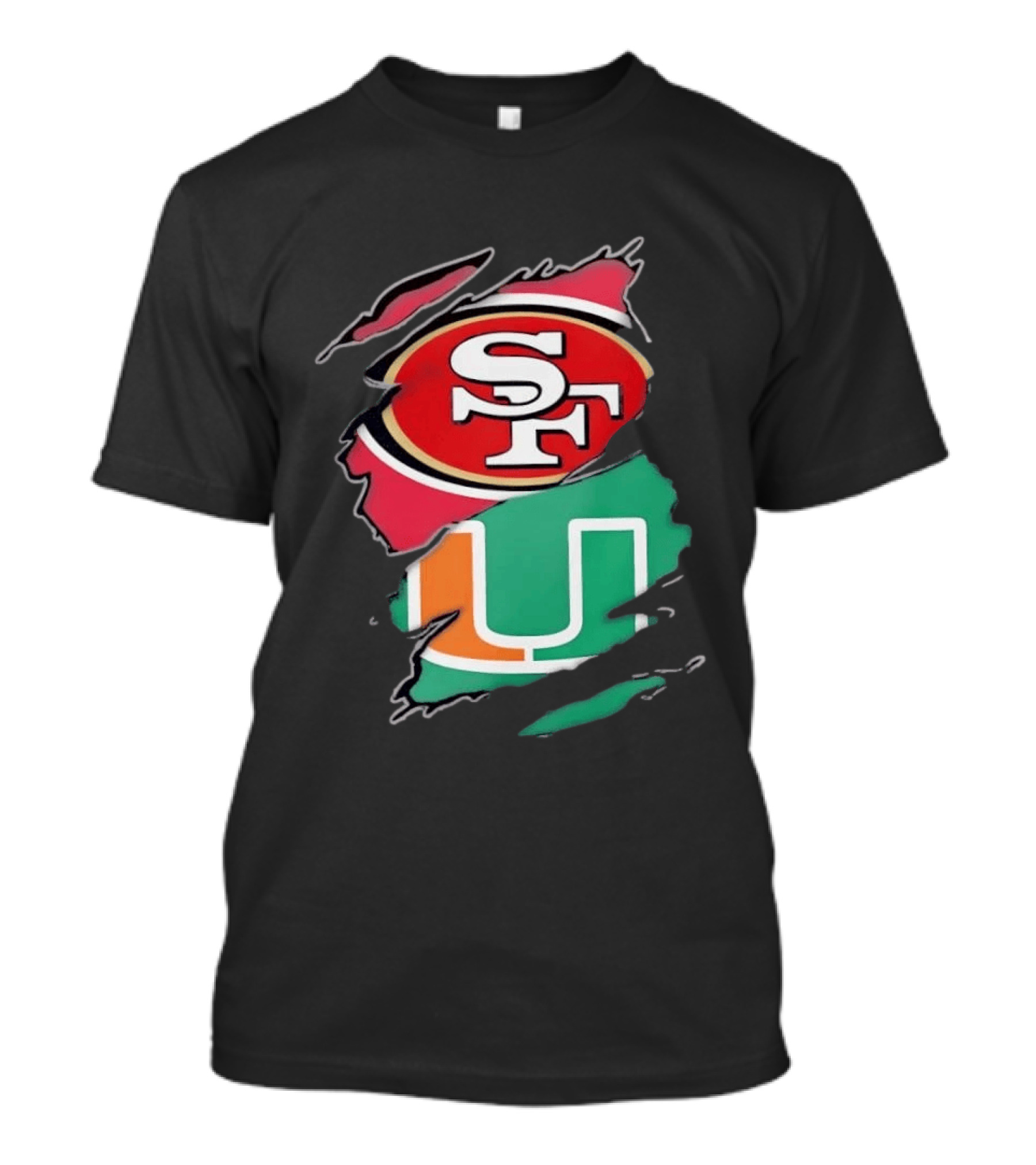 San Francisco 49ers SF And Miami Hurricanes U Distressed Logos T-Shirt