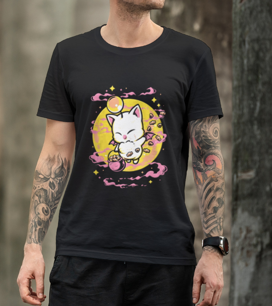 Moogle Cute Character With Candy Bucket And Glowing Yellow T-Shirt