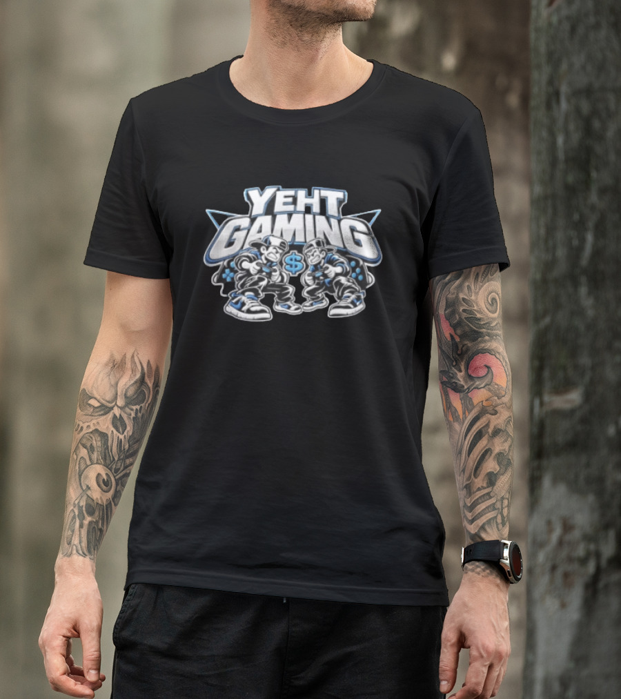 Yeht Gaming Two Boys Playing Video Games Dollar Sign Joysticks Sneakers T-Shirt