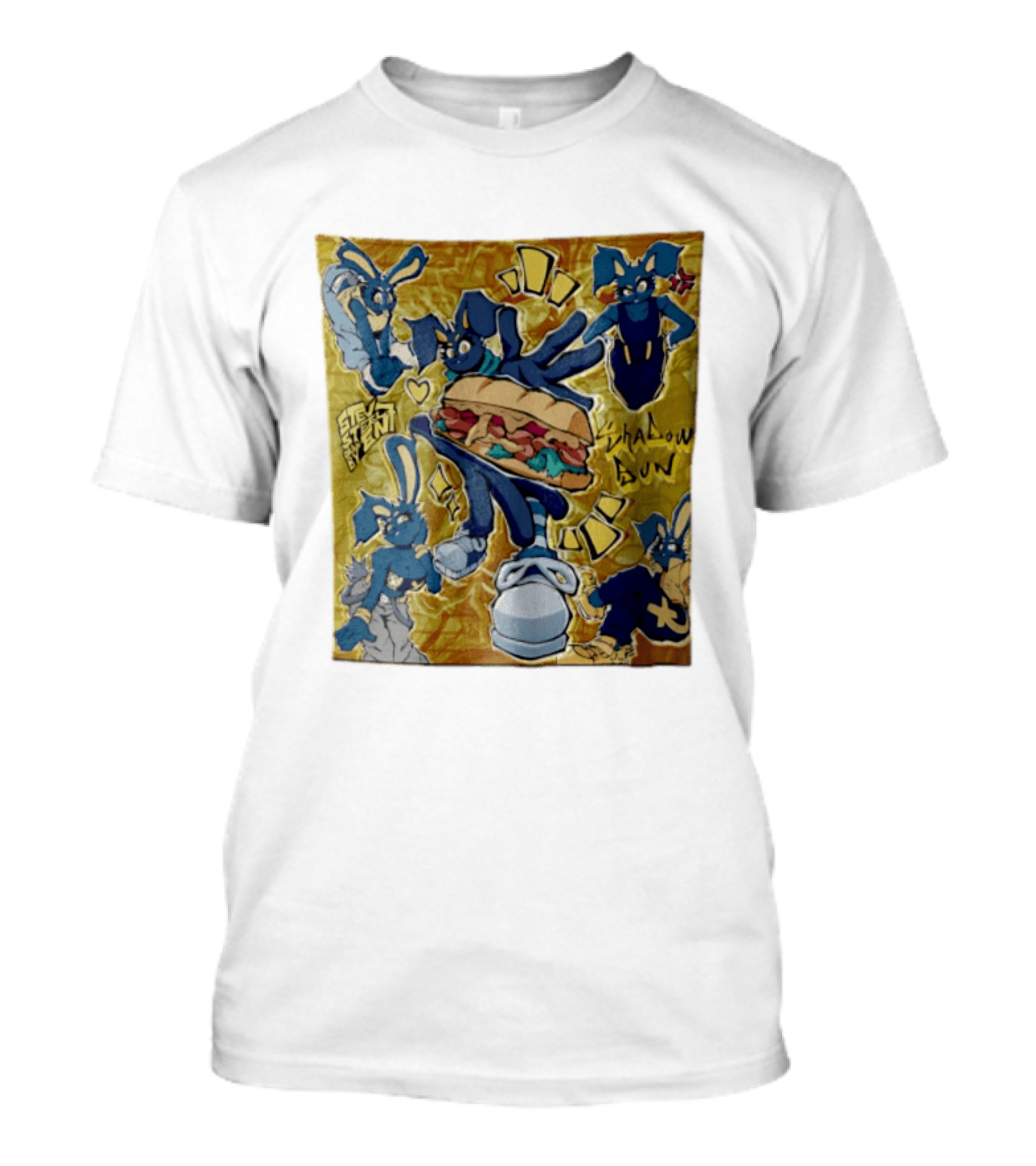 Shadow Bun Blue Rabbit Characters With Sandwich And Stevobeni T-Shirt