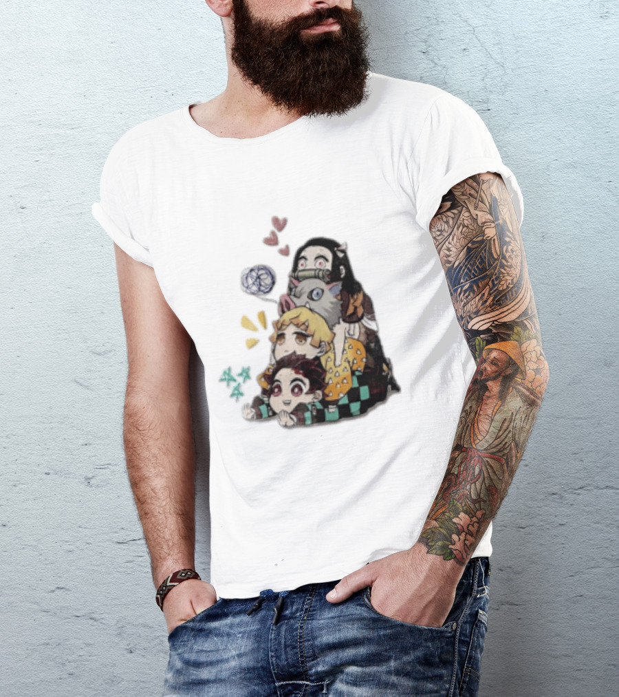 Tanjiro Kamado Zenitsu Agatsuma Inosuke Hashibira Nezuko Hearts Demon Slayer T-Shirt