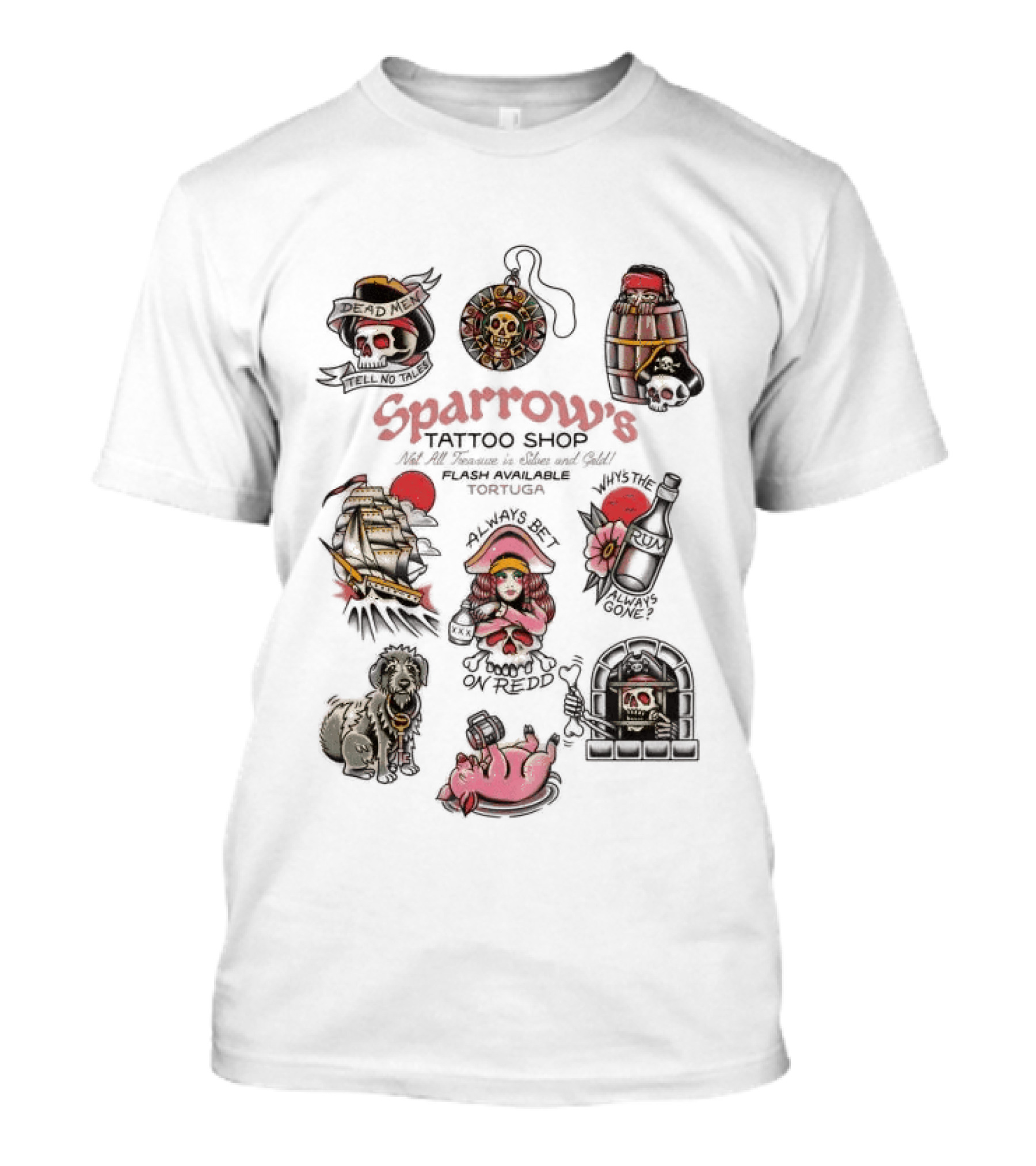 Sparrows Tattoo Shop Pirate Themed Art And Iconic Motifs Collection T-Shirt