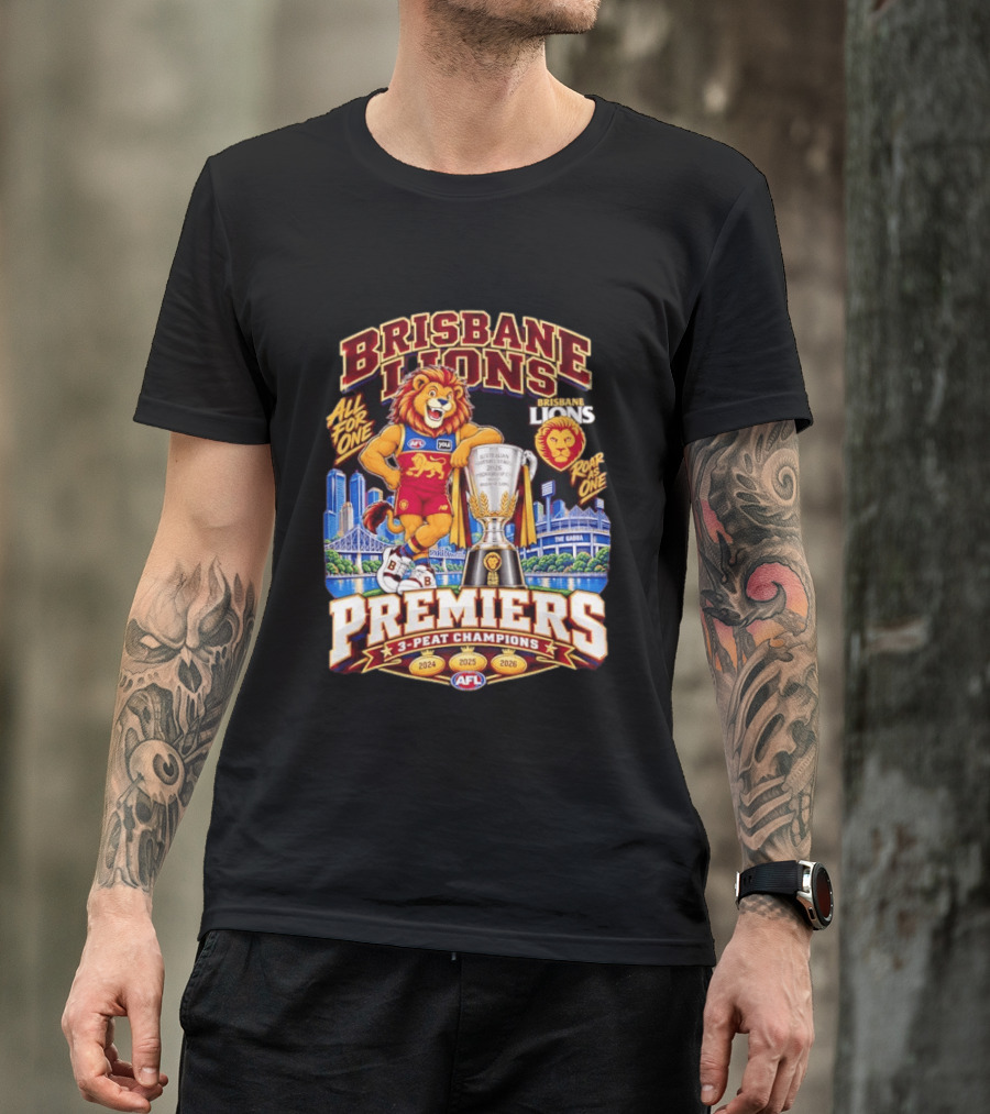 Brisbane Lions 2026 AFL Premiers 3 Peat Champions Roar As One T-Shirt