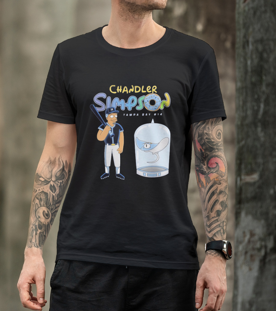 Chandler Simpson Tampa Bay Rays Cartoon Character #14 With Baseball Bat And Manta Ray T-Shirt