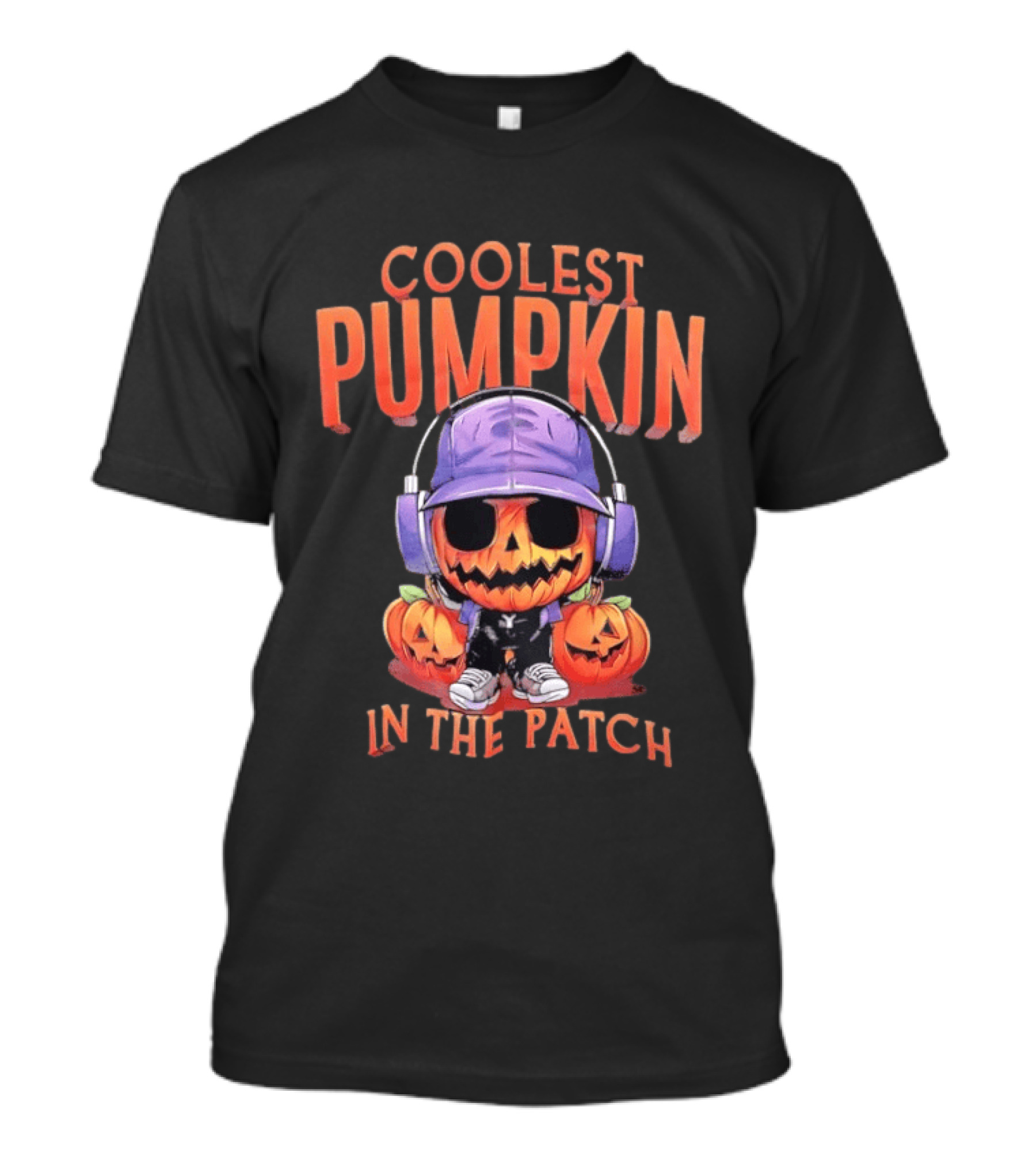 Coolest Pumpkin In The Patch Halloween Pumpkin With Headphones And Sunglasses T-Shirt