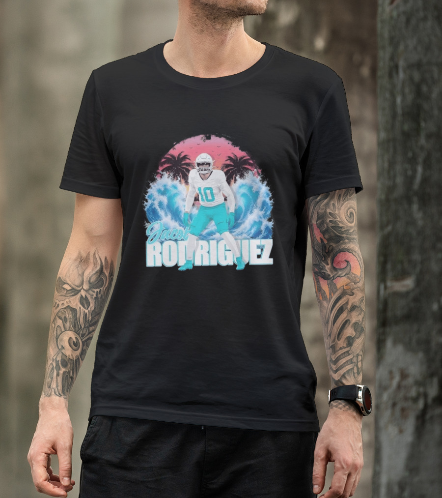 Jacob Rodriguez Miami Dolphins Tidal Wave Football Player Tropical T-Shirt
