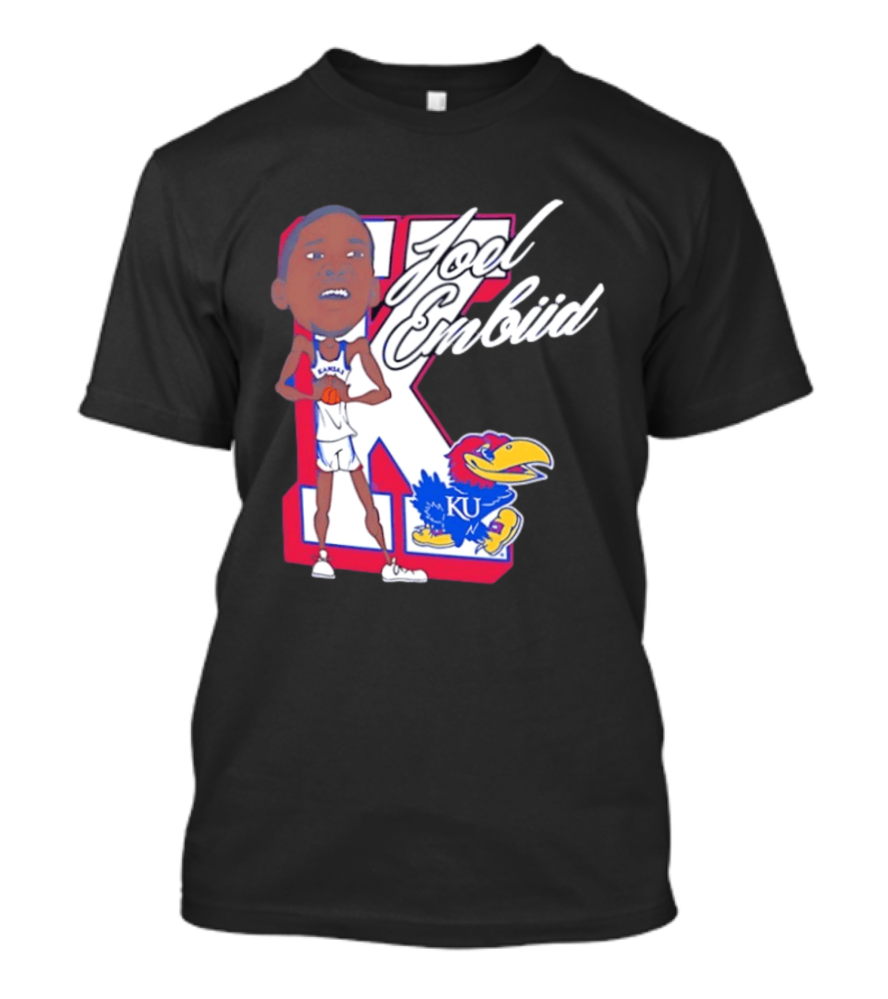 Joel Embiid Kansas Jayhawks KU Cartoon Bobblehead T-Shirt