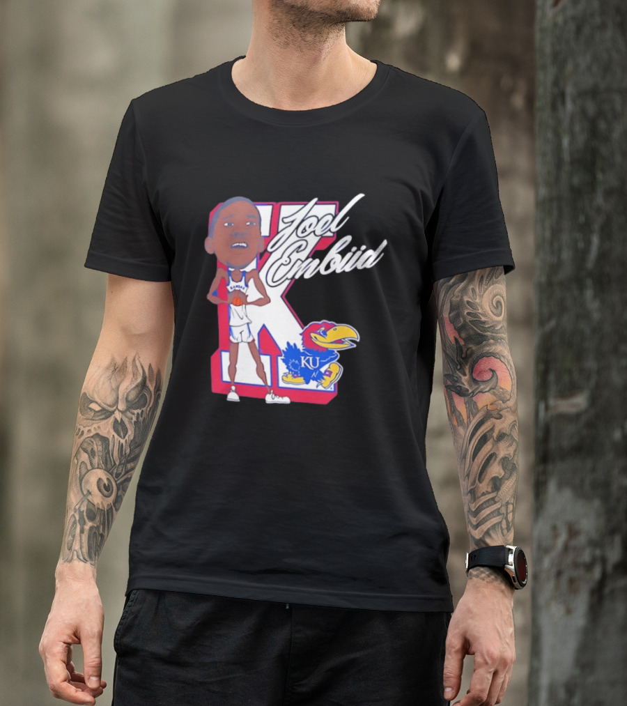 Joel Embiid Kansas Jayhawks KU Cartoon Bobblehead T-Shirt