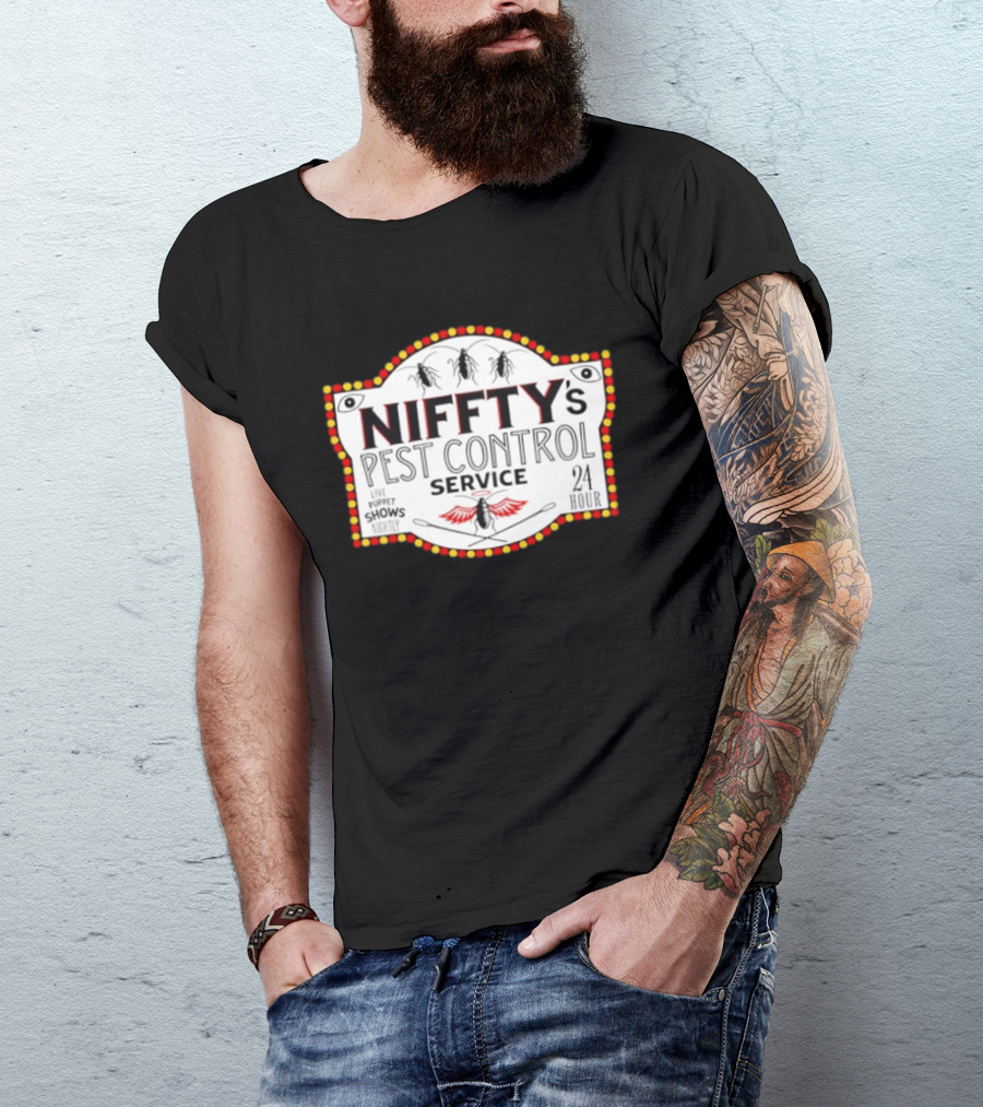 Niffty's Pest Control Service Live Puppet Shows Nightly 24 Hour Hazbin Hotel T-Shirt