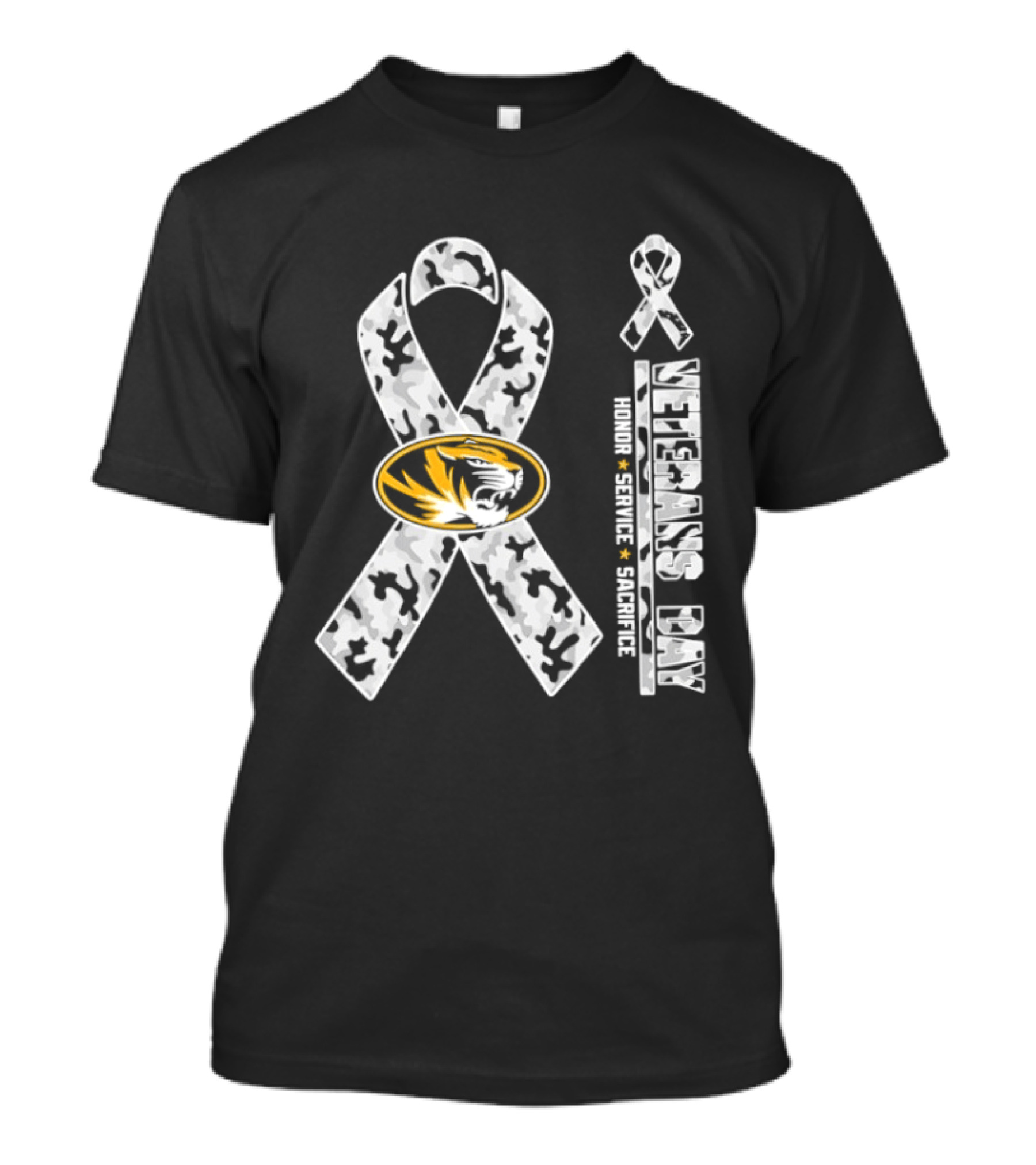 Missouri Tigers Veterans Day 2026 Honor Service Sacrifice Ribbon Camo T-Shirt