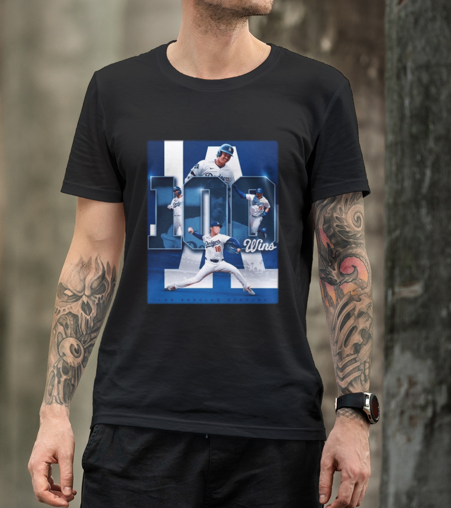 Original MLB Los Angeles Dodgers 100 Wins Player Celebration Victory T-Shirt