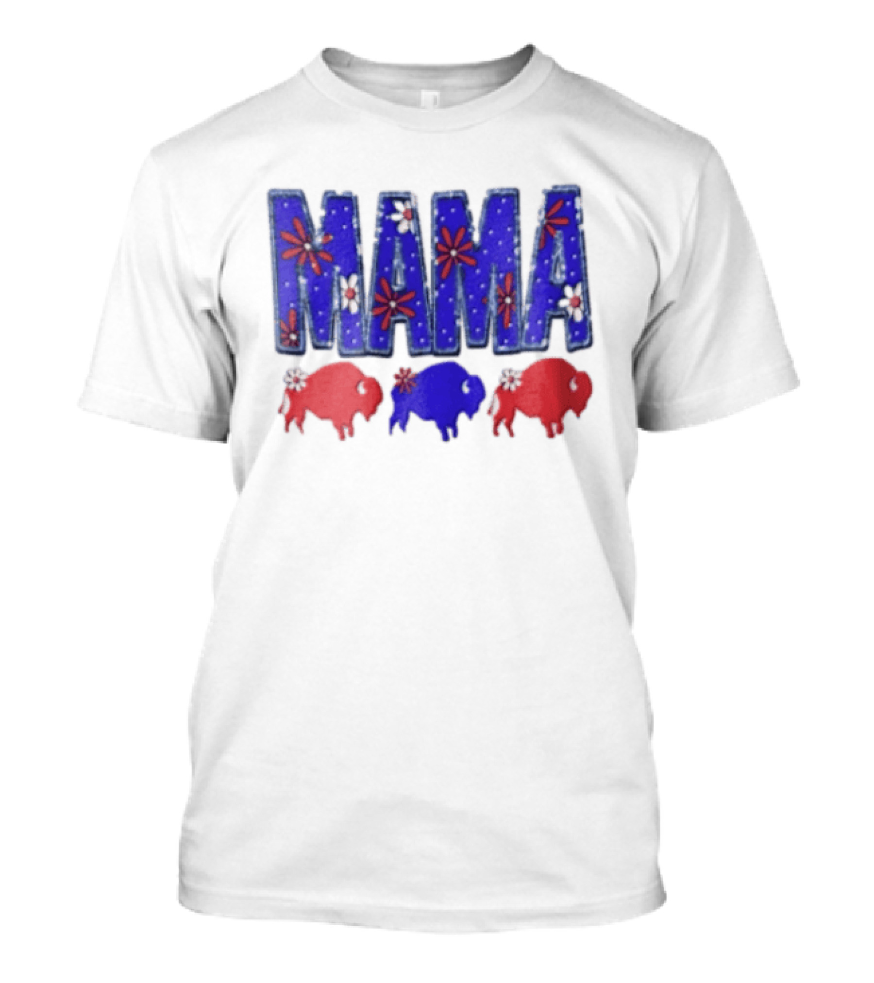 MAMA Buffalo Red White And Blue Floral T-Shirt