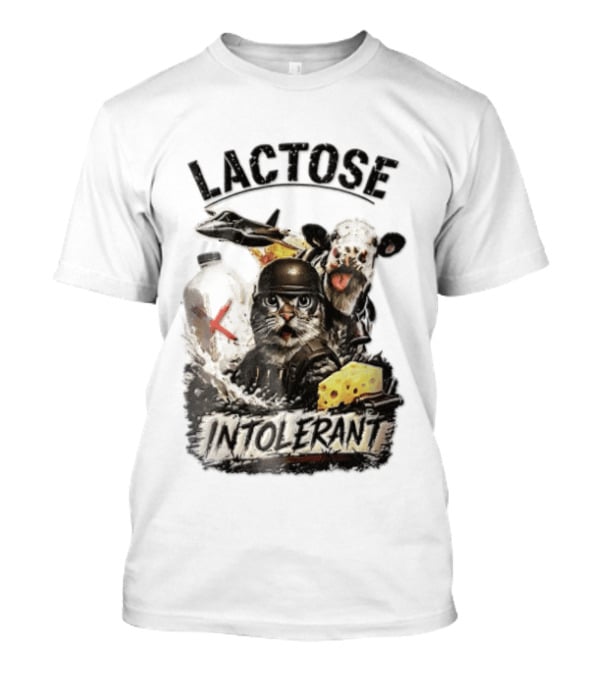 Lactose Intolerant Cat Soldier Cow Milk Cheese Jet T-Shirt