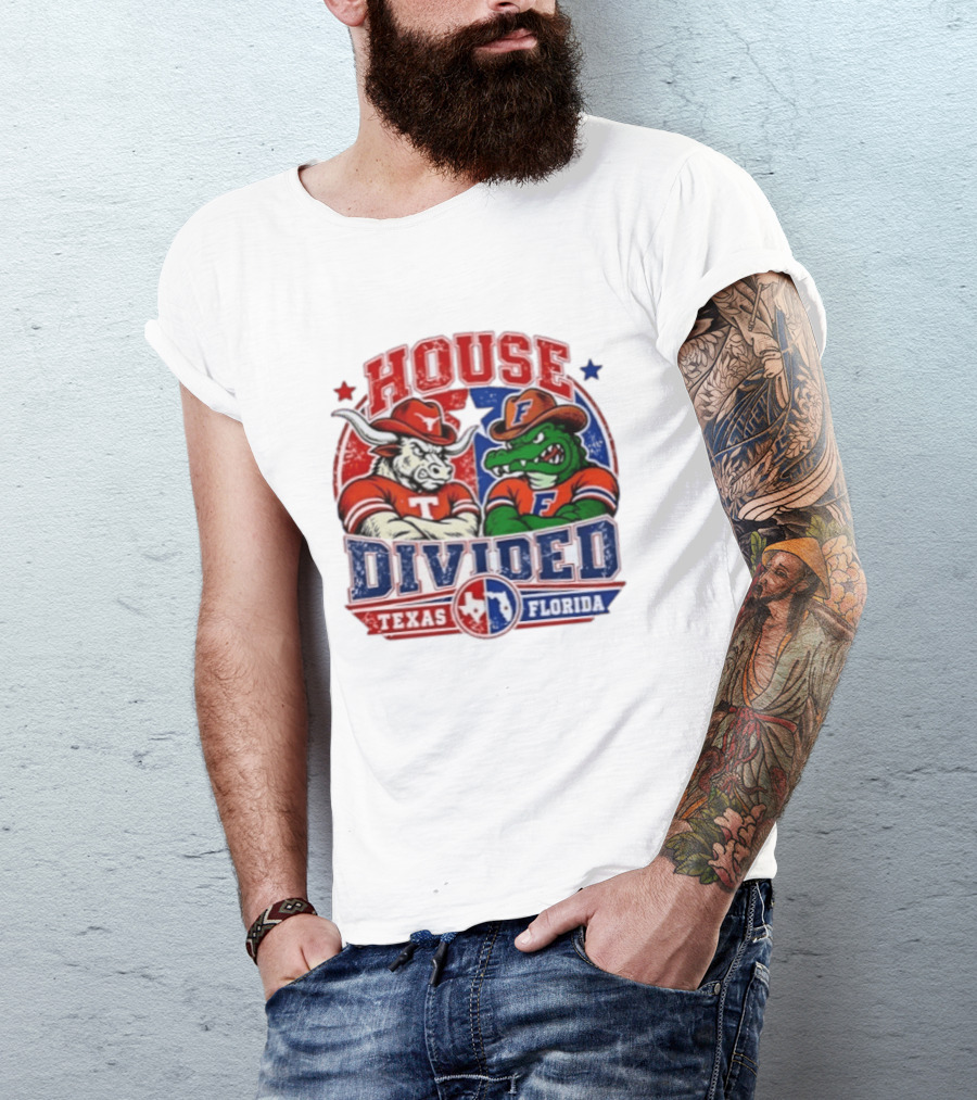 House Divided Texas Florida Longhorns Gators Rivalry Football T-Shirt